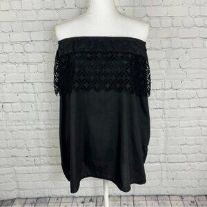 Lace-trim Cotton Crochet Off Shoulder Blouse Black